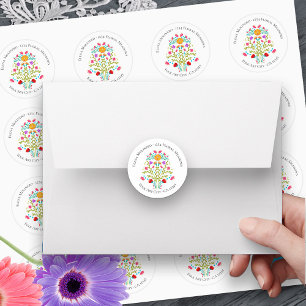 Bloemige Mexicaanse Fiesta Bloemen Witte Adres Ronde Sticker