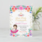 Bloemige Mexicaanse Meisje Doop Uitnodiging (Staand voorkant)