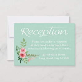 Bloemige Mintgroene Ontvangst Roze Bloemen Bruilof Kaart
