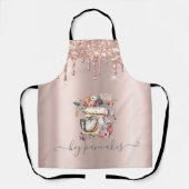 Bloemige Mixer Glitter Drips Roze Goud Schort (Voorkant)