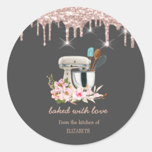 Bloemige Mixer Glitter Druppels Bakkerij Ronde Sticker