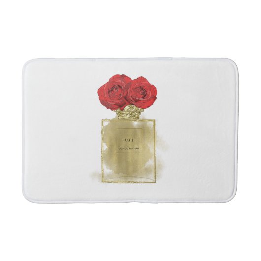 Bloemige Mode Parfumfles Rode Rozen Gouden Glamour Badmat (Voorkant)