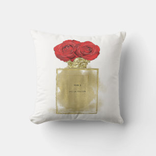 Bloemige Mode Parfumfles Rode Rozen Gouden Glamour Kussen