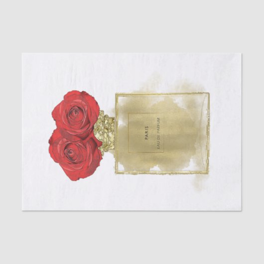 Bloemige Mode Parfumfles Rode Rozen Gouden Glamour Tissuepapier (Voorkant)