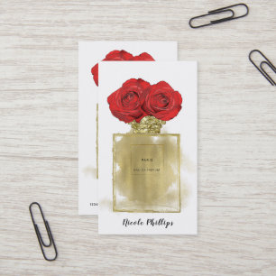Bloemige Mode Parfumfles Rode Rozen Gouden Glamour Visitekaartje