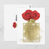 Bloemige Mode Parfumfles Rood Rozen Goud Glam Briefkaart (Voorkant / Achterkant)