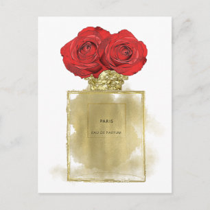 Bloemige Mode Parfumfles Rood Rozen Goud Glam Briefkaart
