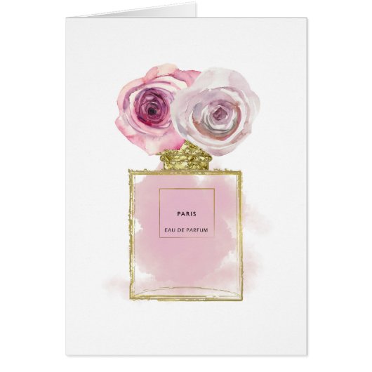 Bloemige Mode Parfumfles Roze Rozen Goud Glamour (Voorkant)