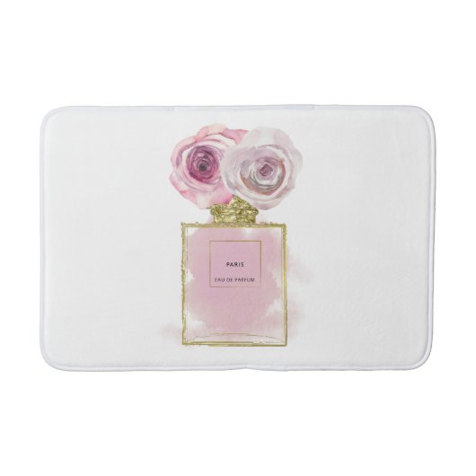 Bloemige Mode Parfumfles Roze Rozen Goud Glamour Badmat (Voorkant)