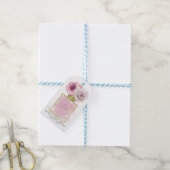 Bloemige Mode Parfumfles Roze Rozen Goud Glamour Cadeaulabel (Met Touw)