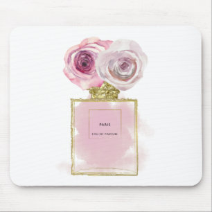 Bloemige Mode Parfumfles Roze Rozen Goud Glamour Muismat