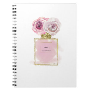 Bloemige Mode Parfumfles Roze Rozen Goud Glamour Notitieboek