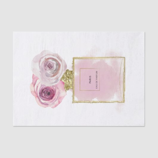 Bloemige Mode Parfumfles Roze Rozen Goud Glamour Tissuepapier (Voorkant)