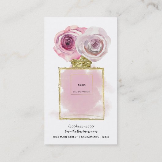 Bloemige Mode Parfumfles Roze Rozen Gouden Glamour Visitekaartje (Achterkant)