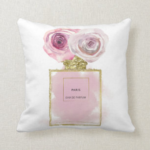 Bloemige modeparfumfles roze rozen goud glans kussen