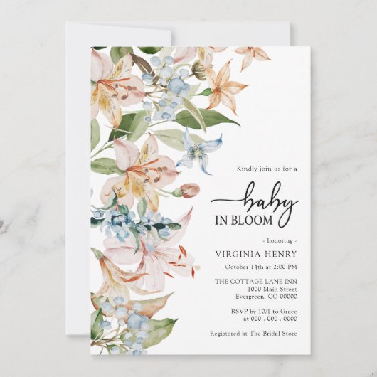 Bloemige moderne babyshower uitnodiging (Voorkant)