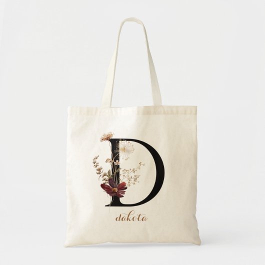Bloemige Moderne Gepersonaliseerde Monogram Letter Tote Bag (Voorkant)