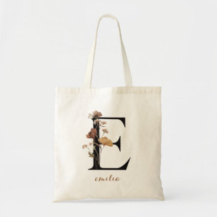 Bloemige Moderne Gepersonaliseerde Monogram Letter Tote Bag