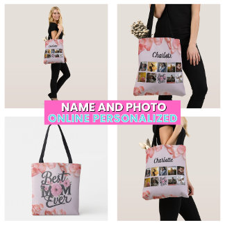 Bloemige Moeder Foto Collage Script Beste Moeder O Tote Bag