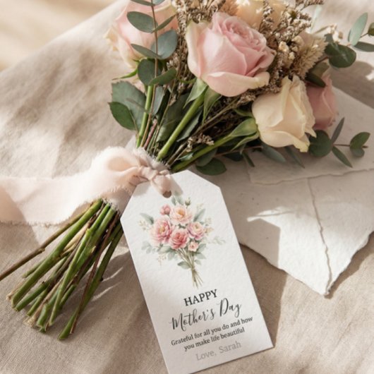 Bloemige Moederdag Cadeaubijsluiter, Roze Rozen Bo Cadeaulabel