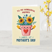 Bloemige Moederdag Potkaart Kaart (Gele Bloem)
