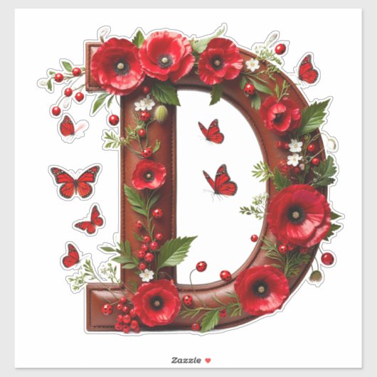 🌺 Bloemige Monogram D Persoonlijke Naam Cadeaus � Sticker (Vel)