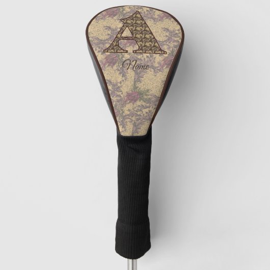 Bloemige monogram initiaal A Elegant gepersonalise Golfheadcover (Voorkant)