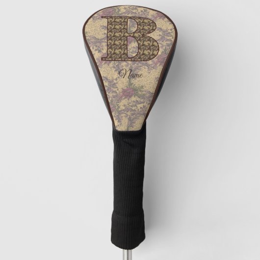 Bloemige Monogram Initiaal B Elegant Gepersonalise Golfheadcover (Voorkant)