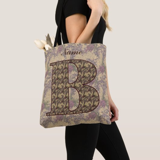 Bloemige Monogram Initiaal B Elegant Persoonlijk  Tote Bag (Dichtbij)