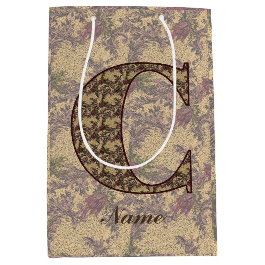 Bloemige monogram initiaal C Elegant gepersonalise Medium Cadeauzakje (Voorkant)
