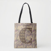 Bloemige Monogram Initiaal C Elegant Persoonlijk Tote Bag (Voorkant)