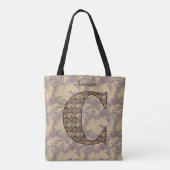 Bloemige Monogram Initiaal C Elegant Persoonlijk Tote Bag (Achterkant)