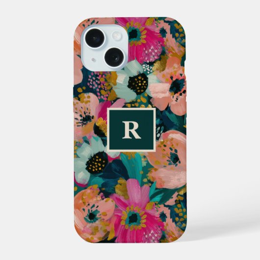 Bloemige Monogram iPhone 15 Case (Achterkant)