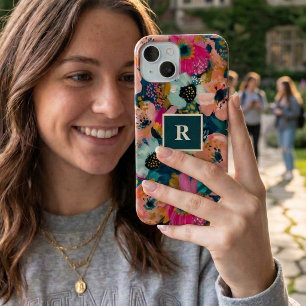 Bloemige Monogram iPhone 15 Case