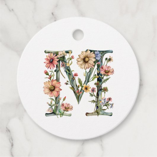 Bloemige monogram letter M Bedankjes Labels (Voorkant)