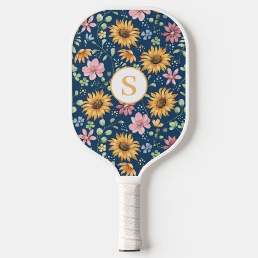  bloemige monogram pickleball peddel paddle (Voorkant)