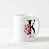 Bloemige monogramletter K Margaret aangepaste naam Koffiemok (Voorkant rechts)