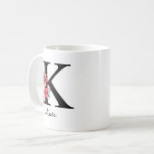 Bloemige monogramletter K Margaret aangepaste naam Koffiemok (Voorkant links)