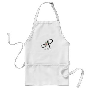Bloemige monogramletter R pensioen schort