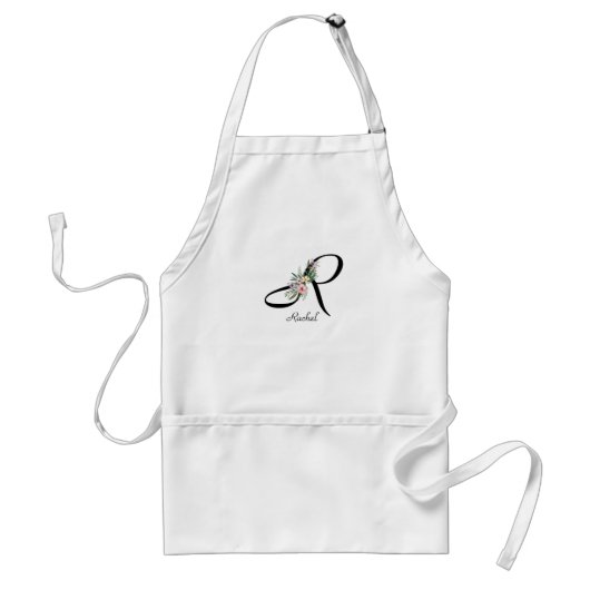 Bloemige monogramletter R pensioen schort (Voorkant)