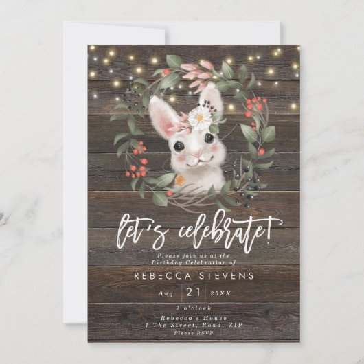 Bloemige moppige konijn konijntje laten we verjaar kaart (Voorkant)