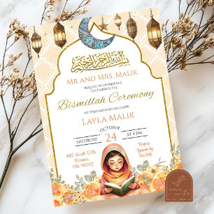 Bloemige moslimmeisje Bismillah-ceremonie Kaart