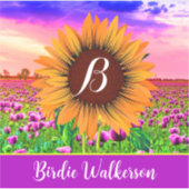 Bloemige naamstickers (met monogram zonnebloem) sticker (Voorkant)