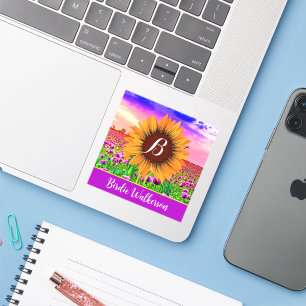 Bloemige naamstickers (met monogram zonnebloem) sticker