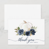 Bloemige Navy Blauwe Pompoen Herfst Dank Je Kaart (Voorkant / Achterkant)