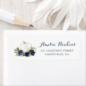 Bloemige Navy Blauwe Pompoen Herfst Retouradres Etiket (Insitu)