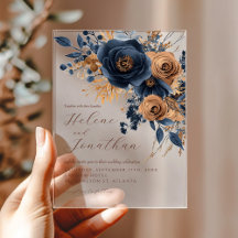 Bloemige Navy Blauwe Terracotta Roest Elegante Tro