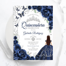 Bloemige Navy Zilver Quinceanera