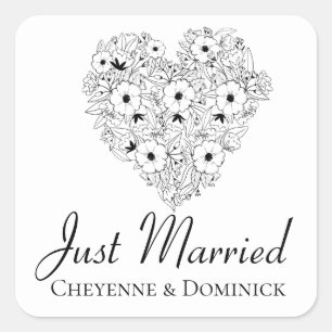 Bloemige Net Getrouwd Anemoon Zwart Witte Bloemen Vierkante Sticker