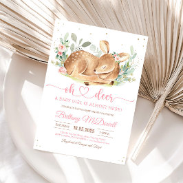 Bloemige Oh Herten Meisje Baby Shower Uitnodiging